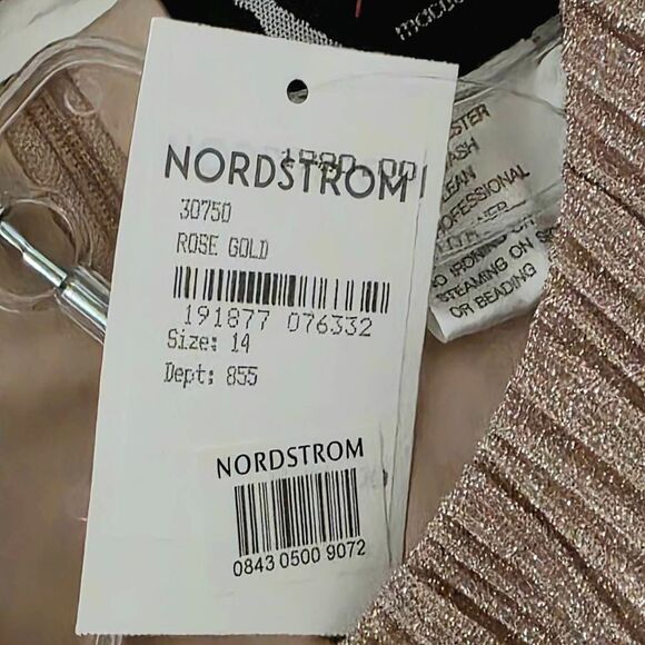 Mac Duggal Pleated Metallic Rose Gold Gown 14, NWT - Picture 10 of 12